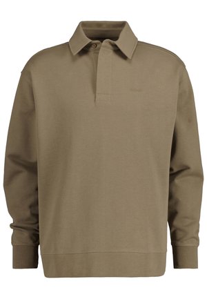 Beige polo shirt met lange mouwen, van een katoenmix, met een kraag, knopenrij en ribgebreide manchetten. Eenvoudig ontwerp met minimale stiksels.