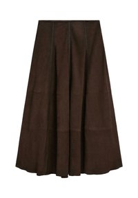 FLARED MIDI - Leather skirt - dark brown