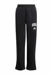 Pantalon de survêtement Adidas noir avec taille élastique, jambes droites et logo Adidas blanc sur la partie supérieure de la cuisse gauche.