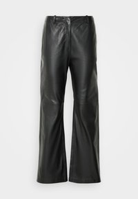 HIGH WAISTED STRAIGHT FIT BELT LOOPS - Pantalon en cuir - black