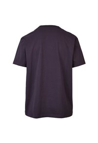 Dark purple crew neck t-shirt with short sleeves, made from soft cotton, featuring a relaxed fit and seamless shoulder stitching.