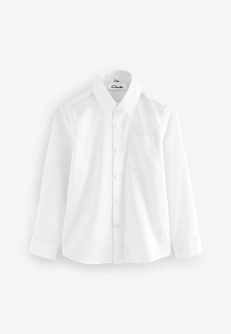 Witte langarmoverhemd met een button-down kraag, een enkele borstzak en een gladde katoenen textuur. Voorzien van een knoopsluiting aan de voorkant.