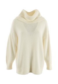 Maglione oversized crema realizzato in morbido materiale a maglia, con un alto collo a cowl, maniche ampie e polsini a coste per una maggiore texture.