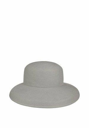 Wide-brimmed light gray felt hat with rounded crown, simple design, and no visible decorations or patterns.