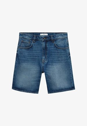 Traper šortsevi u plavoj boji sa klasičnim krojem, pet džepova, zakopčavanjem na dugme i šivanim detaljima duž rubova i džepova.