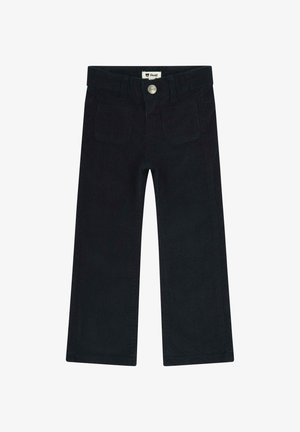 Pantalons larges en coton bleu foncé, dotés d'une fermeture à bouton, de poches avant et d'un design épuré sans embellissement.