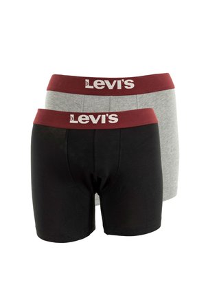 Par de bóxers Levi's en negro y gris con cinturillas burdeos y logo blanco de Levi's.