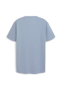 T-shirt in cotone azzurro chiaro con maniche corte, scollatura rotonda e una texture liscia, caratterizzato da un retro semplice senza alcun motivo o accento.