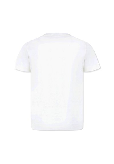 T-shirt bianca a maniche corte con scollatura rotonda, realizzata in cotone. Tessuto liscio, senza fantasie o disegni. Vestibilità standard.