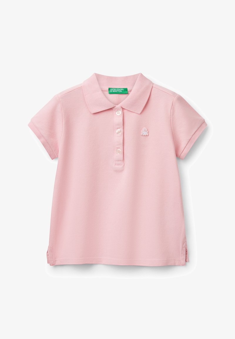 Chemise polo rose en mélange de coton, avec un col, une patte de boutonnage à trois boutons, des manches courtes et un petit logo brodé sur la poitrine.