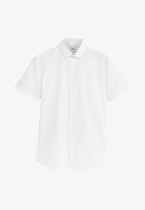Bijela kratko rukava košulja od pamuka s košuljicama, jednim džepom na prsima i ravnim rubom.