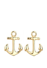 Guld ankerøreringe med en poleret finish, der har detaljerede accenter og et klassisk design. Hver anker har en centraliseret løkke til ophæng.
