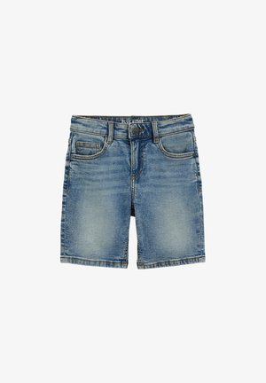 Kratke kavbojke v svetlo modri barvi z izbledelim učinkom. Imajo pet žepov in kontrastni rob s šivi. Zapiranje z gumbom in zanke za pas.