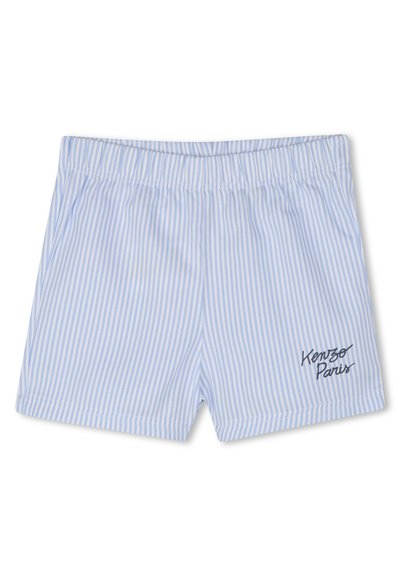 Shorts rayés bleu et blanc en tissu doux, dotés d'une taille élastique et avec "Kenzo Paris" brodé en marine.
