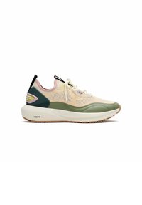 Lichte sportieve schoen met een bovenwerk van mesh in crème- en roze tinten, groene zool, gevoerde tussenzool en een gestructureerde rubberen buitenzool.