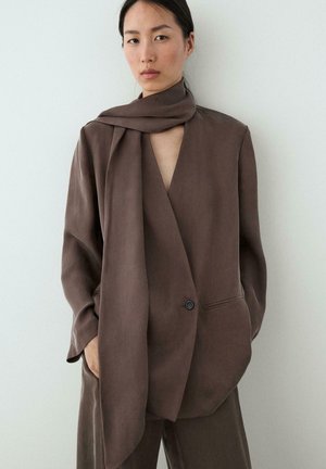 Massimo Dutti TOTAL LOOK FLOWING OVERSHIRT WITH TIE DETAIL - Blazer - mottled dark red