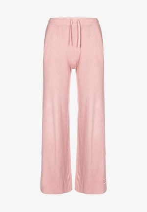 Pantalones anchos de punto acanalado en rosa claro con cintura elástica y cordón ajustable.