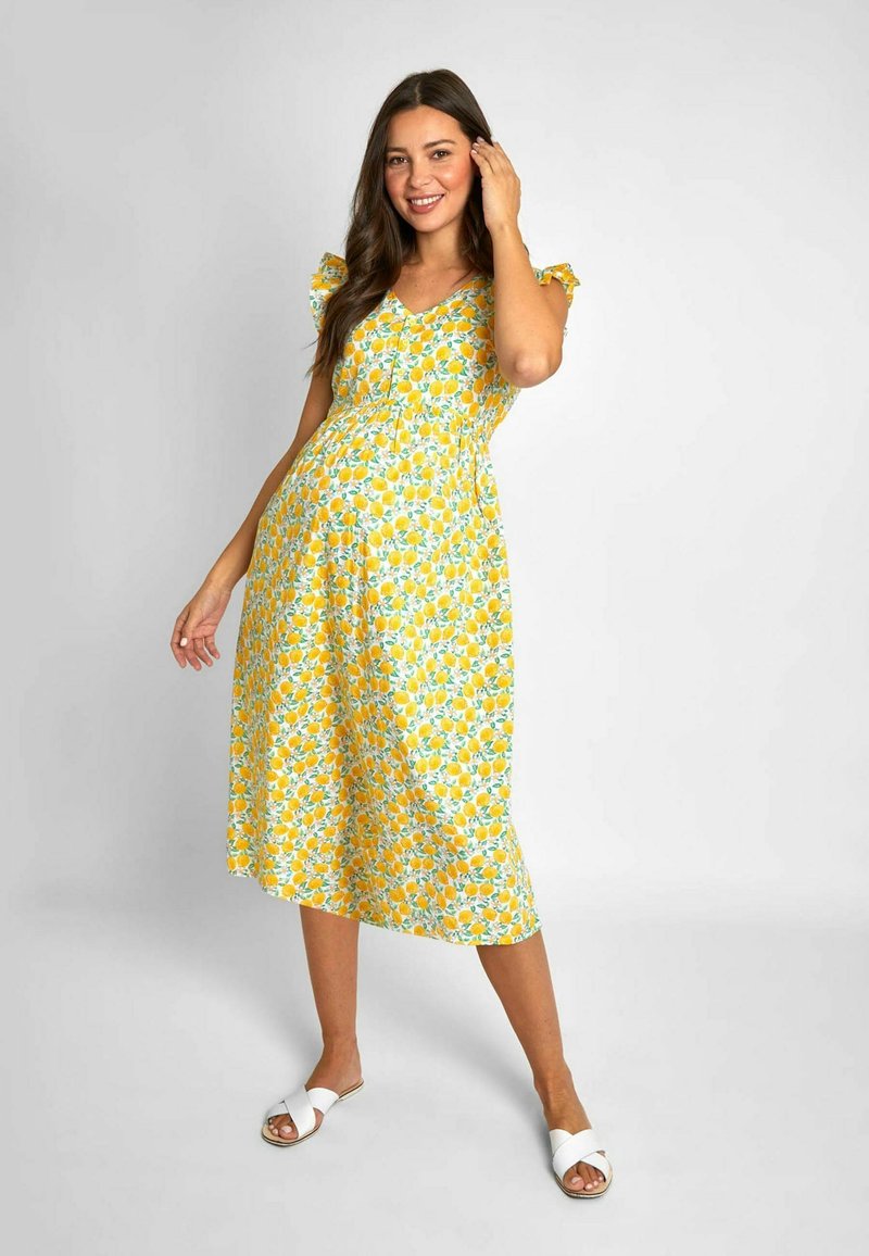 JoJo Maman Bébé LEMON PRINT MIDI-REGULAR FIT - Kasdienė suknelė - yellow