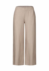 Vida byxor med vertikala beige och vita ränder, elastisk midja och cropped längd.