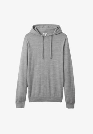 Grau Kapuzenpullover aus einem weichen, strukturierten Stoff. Mit einer vorderen Kängurutasche, einer verstellbaren Kapuze und gerippten Bündchen und Saum.