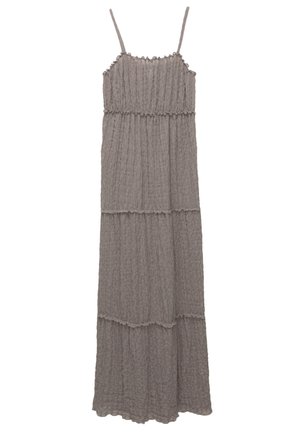 Maxi-jurk in muted grijs, gemaakt van een gestructureerde stof met drie lagen, dunne verstelbare banden en een smock-buste.