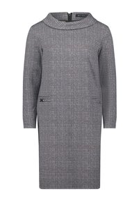 Abito grigio a quadri con scollatura a carrozzina, maniche lunghe e sottili zip laterali. Realizzato in un tessuto testurizzato con una vestibilità sartoriale.