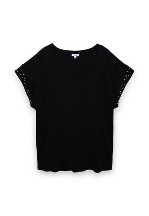 Terranova, CON SCOLLO A V E PERLE - T-shirt con stampa - nero