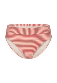 Červeno-krémové pruhované bikini spodní část s širokým, pohodlným pasem a hladkým povrchem, s klasickým střihem.