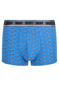 Boxer briefs blu mari con stampa del logo "DKNY" in nero, dotati di una vita elastica grigia con lettering "DKNY". Realizzati in morbido cotone.