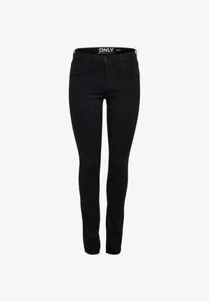 Črne slim-fit kavbojke z visokim pasom, petimi žepi in šivi. Narejene iz denima, ki zagotavlja gladko, rahlo elastično teksturo.