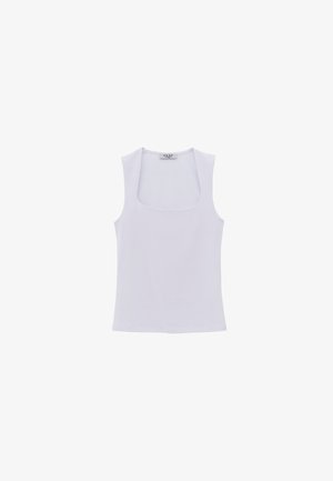 Ærmeløs hvid tanktop med en bred firkantet halsudskæring og en tætsiddende pasform. Fremstillet af glat, strækbart stof for komfortabelt brug.