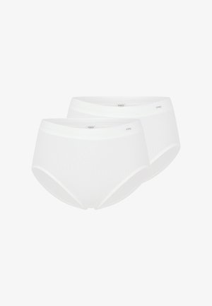 Pack of two white cotton brief-style panties. Features a smooth, stretchy texture with an elastic waistband and subtle logo detailing.