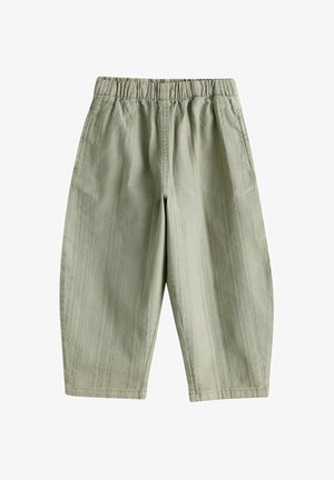 Lichtgroene casual broek met een elastische tailleband en verticale doorgestikte strepen, ontworpen voor een ontspannen pasvorm.