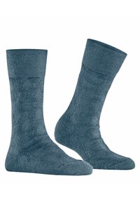 Ciemnoniebieskie skarpetki z teksturowanym wzorem, ściągaczem i miękkim wykończeniem, zaprojektowane dla komfortu i ciepła.