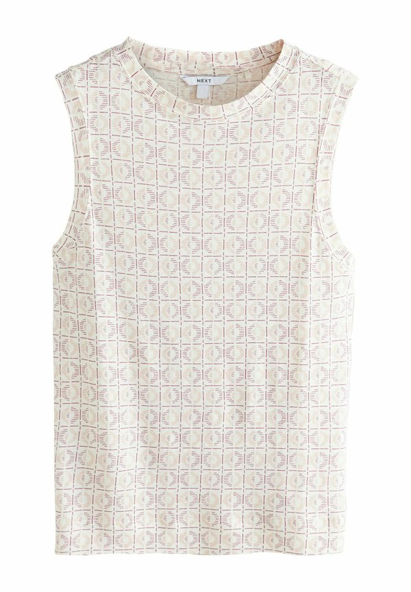 REGULAR FIT - SOFT TOUCH SLEEVELESS CREW NECK TANK - Top - ecru tile print