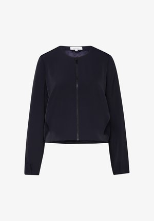 Giacca nera cropped a maniche lunghe con zip frontale e scollo rotondo, realizzata in tessuto liscio, taglia 36 di Comma.