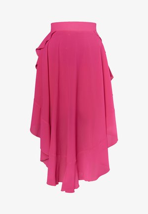 Rožains augsts-zems svārki, izgatavoti no viegla šifona, ar rūtiņu detaļu viduklī un slāņotu apakšu, ar gludu tekstūru.