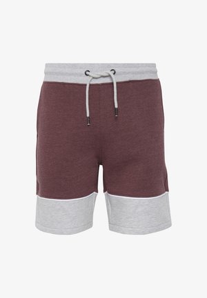 Pantalones cortos con parte superior en color burdeos, paneles inferiores grises y cinturilla con cordón. Hechos de una suave mezcla de algodón y con bolsillos laterales.