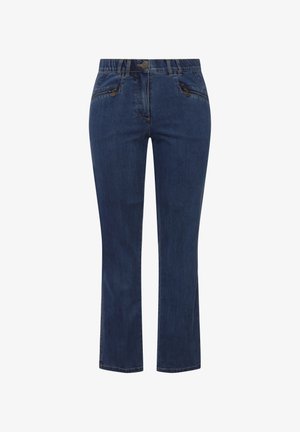Mørkeblå denimjeans med lige ben, forlommer og knaplukning. Har et klassisk design med fem lommer og subtile syningsdetaljer.