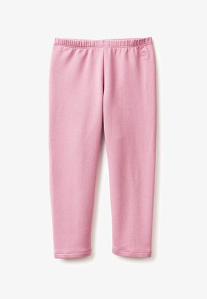 Roze leggings gemaakt van een gladde, rekbare stof. Beschikt over een elastische tailleband en heeft geen zichtbare patronen of extra accenten.