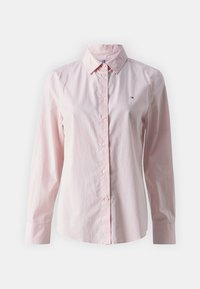 Lys pink langærmet skjorte med knapper i en bomuldsblanding. Den har en klassisk krave, frontknapper og et lille logo på brystet.