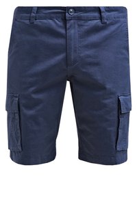 Shorts cargo marine en tissu coton, dotés de deux grandes poches latérales, d'une fermeture à bouton à l'avant et d'une coupe droite.