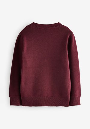 Maglione pullover color borgogna con texture a coste, collo a giro e maniche lunghe, progettato senza alcun logo o motivo visibile.
