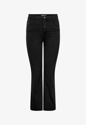 Svarta denimjeans med rak benform, fem fickor, framknäppning och diskreta sömdetaljer längs sömmarna.