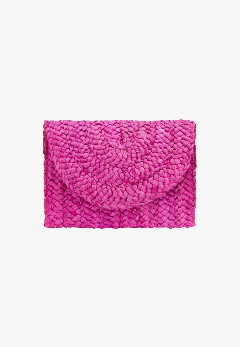 Vævet clutch taske i skarp pink. Har et tekstureret design og en klaplukning. Firkantet form, med en glat inderside.