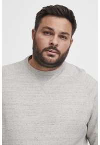 Man met kort donker haar en een baard, gekleed in een lichtgrijze ronde hals trui, kijkt rechtstreeks in de camera tegen een witte achtergrond.