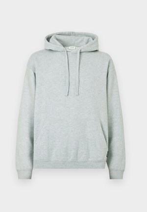 helehall hall kapuutsiga pusa, mis on valmistatud pehmest kangast, kangaroo-tasku, nööriga kapuutsi ning soonikkoes mansettide ja alläärega. Lihtne disain, ilma mustriteta.