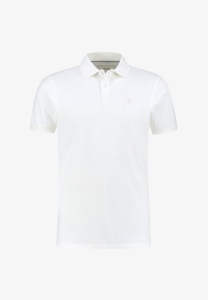 Hvid polo skjorte lavet af bomuldsstof, med en klassisk krave, korte ærmer og et lille broderet logo på venstre bryst.