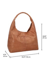 Sac à main en cuir marron avec poignée tressée, mesurant 36 cm de largeur, 27 cm de hauteur et 12 cm de profondeur sur fond blanc.