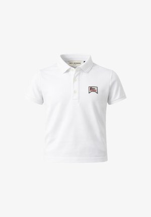 Polo bianca a maniche corte con colletto, tre bottoni e piccolo patch con il logo di Roy Rogers sul petto sinistro.
